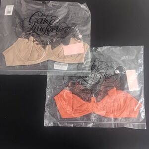 2x Cake Lingerie Maternity Nursing Bundle Macaroon Orange/Tan Underwire Bra 34D